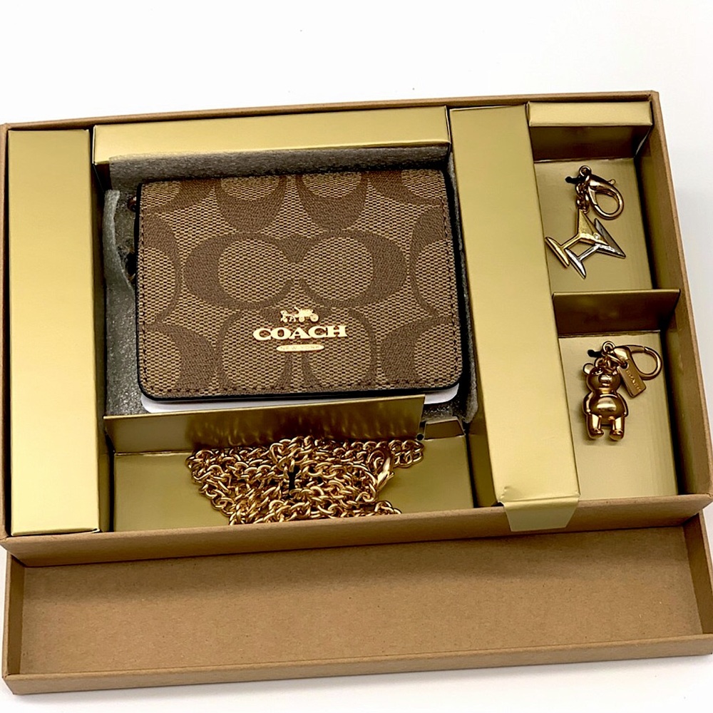 Boxed Mini Wallet On A Chain In Blocked Signature Canvas - Picture 6 of 7